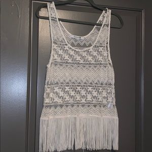 Forever 21 White fringe transparent tank top